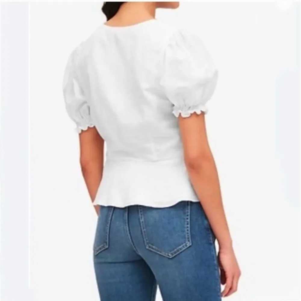 Banana Republic White Linen Cotton Peplum Top Size XS